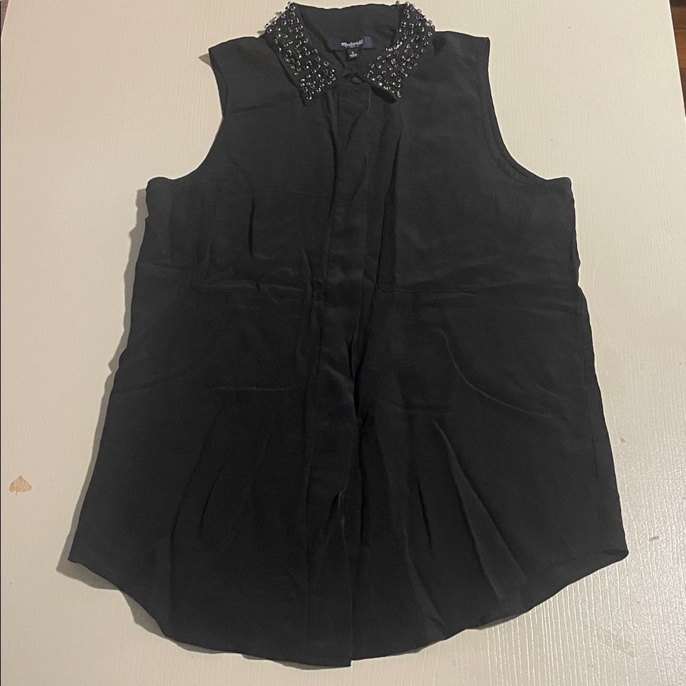 Madewell Black Sleeveless Blouse with Embellished Collar